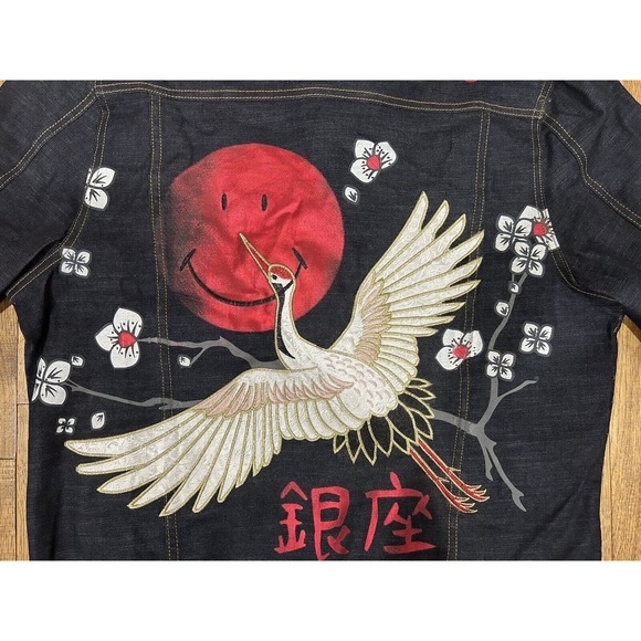 deKryptic Smiley Painted Dark Denim Jean Jacket Graphic Print Men’s Size 3XL - Picture 8 of 14